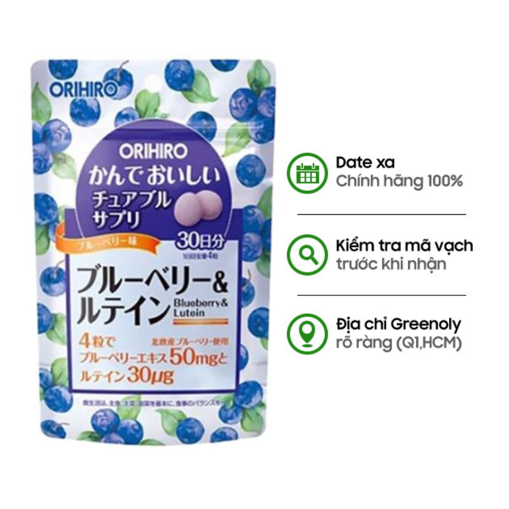 Orihiro Viên Uống Bổ Sung Blueberry Và Lutein Dạng Túi 120 Viên