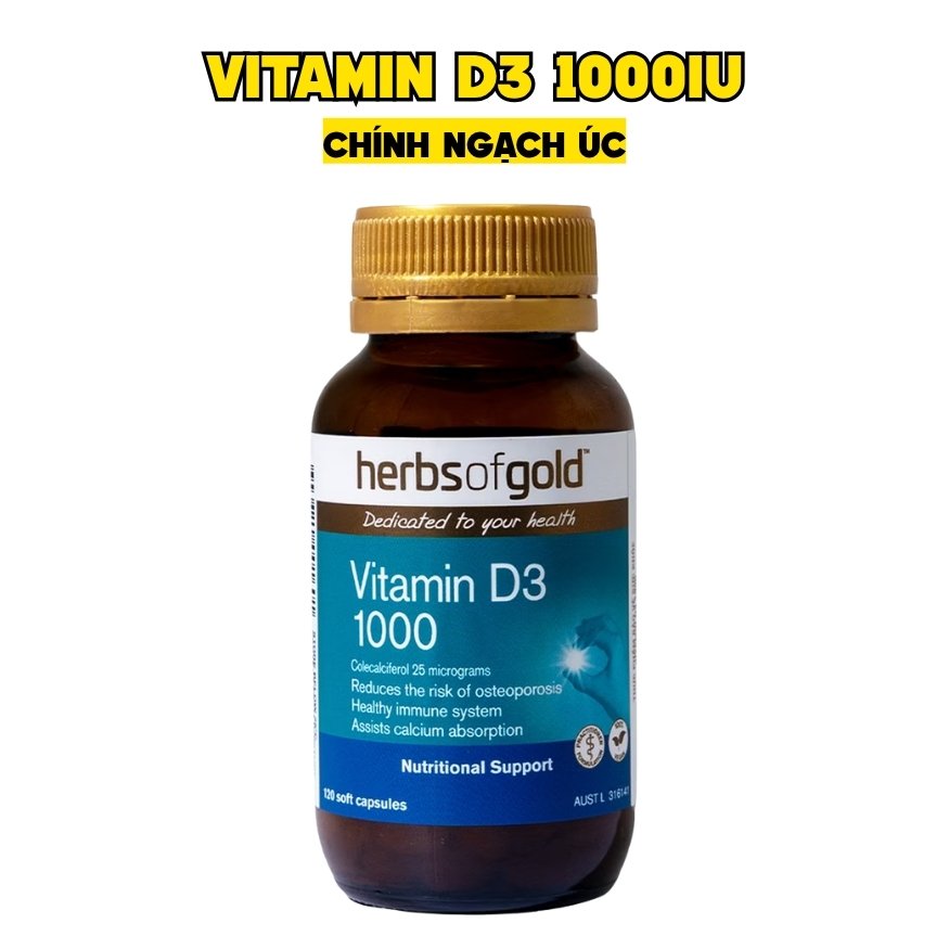 Herbs Of Gold Viên Uống Bổ Sung Vitamin D3 1000IU (Lọ 120 Viên) - Chính Ngạch Úc