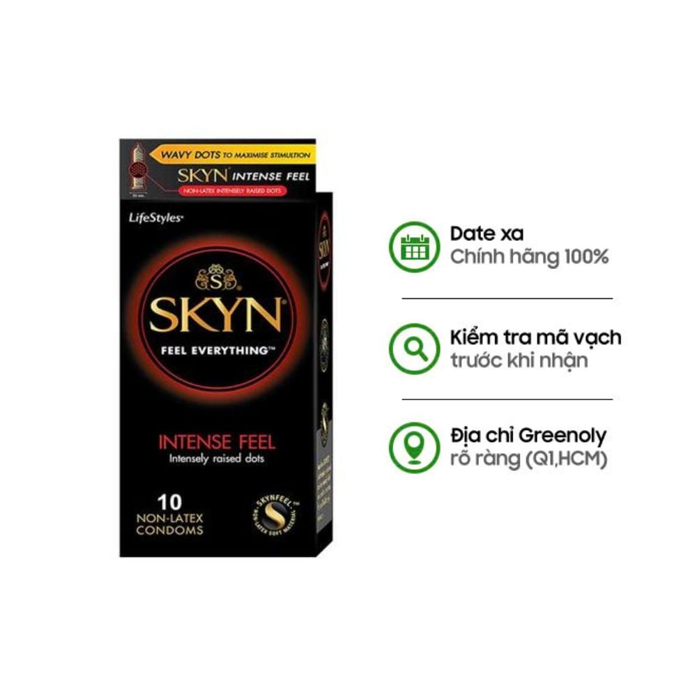 Skyn Bao Cao Su Intense Feel Non-Latex Có Gai Không Mùi, Không Dị Ứng Hộp 10 Cái