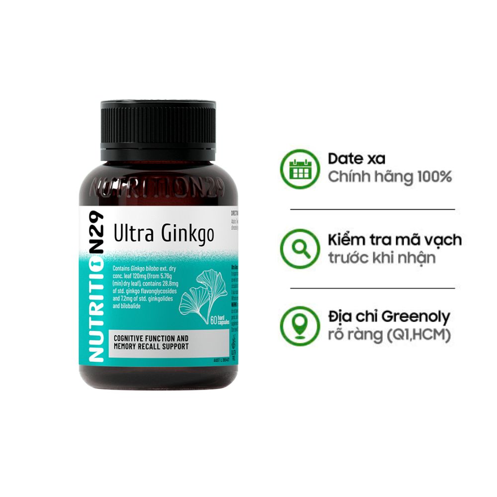 Nutrition29 N29 Uống Hỗ Trợ Trí Nhớ Tăng Cường Lưu Thông Máu Huyết Ultra Ginkgo 60 Viên