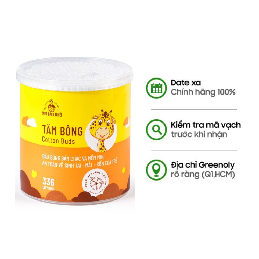 Bông Bạch Tuyết Tăm Bông Trẻ Em BBT Hộp Tròn 336 Que