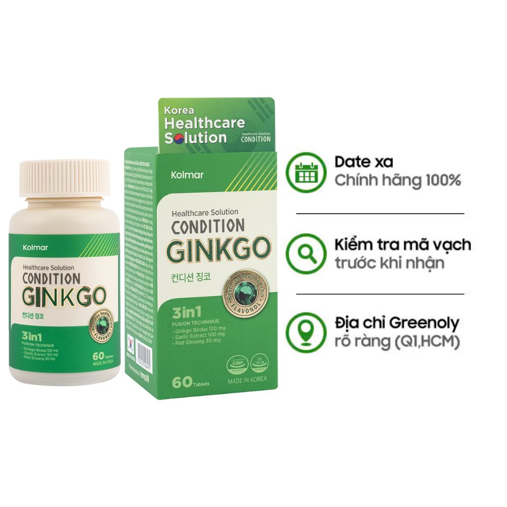 Kolmar Viên Uống Hỗ Trợ Não Và Tăng Cường Trí Nhớ Condition Ginkgo 60 Viên