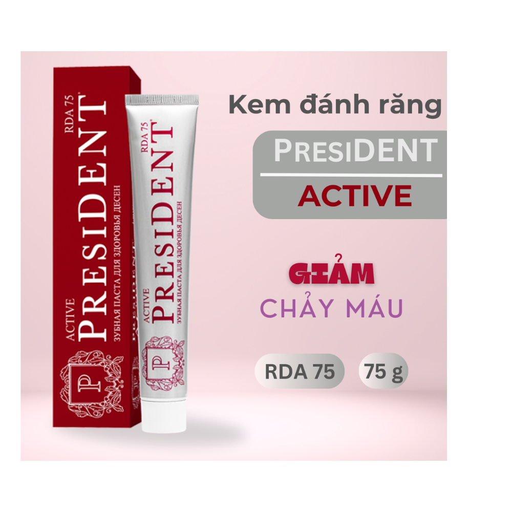 President Kem Đánh Răng Đỏ Active 75 RDA Giảm Chảy Máu Nướu Răng Và Ức Chế Tăng Trưởng Vi Khuẩn 75g
