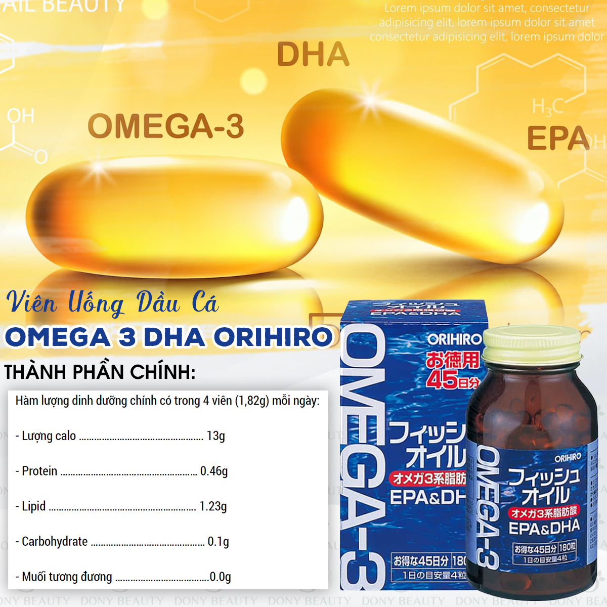 Orihiro Viên Uống Dầu Cá Bổ Sung Omega 3, EPA & DHA 180 Viên