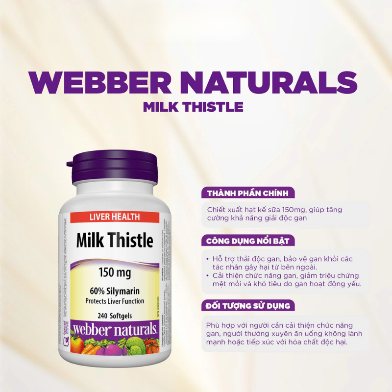 Webber Naturals Viên Uống Hỗ Trợ Bảo Vệ Chức Năng Gan Milk Thistle 150mg Hộp 240 Viên
