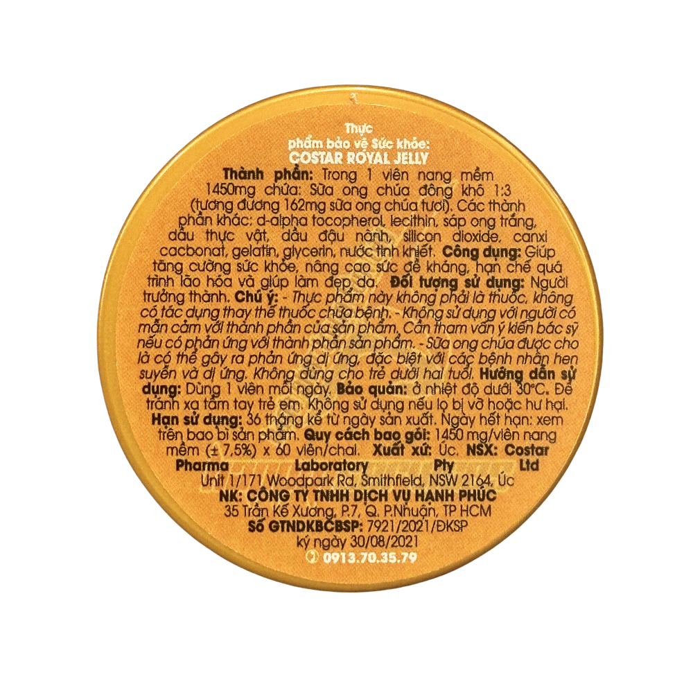 Viên Uống Sữa Ong Chúa Costar Royal Jelly 1450mg 60 Viên