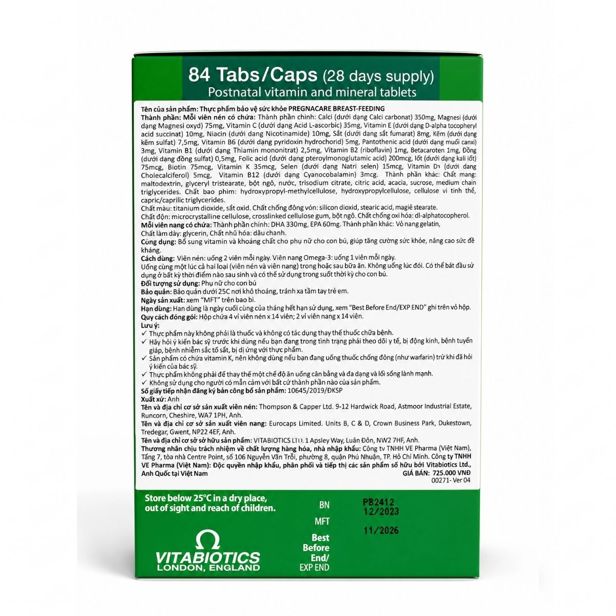 Vitabiotics Viên Uống Pregnacare Original Bổ Sung Vitamin Và Khoáng Chất Cho Phụ Nữ Mang Thai Và Cho Con Bú Hộp 30 Viên