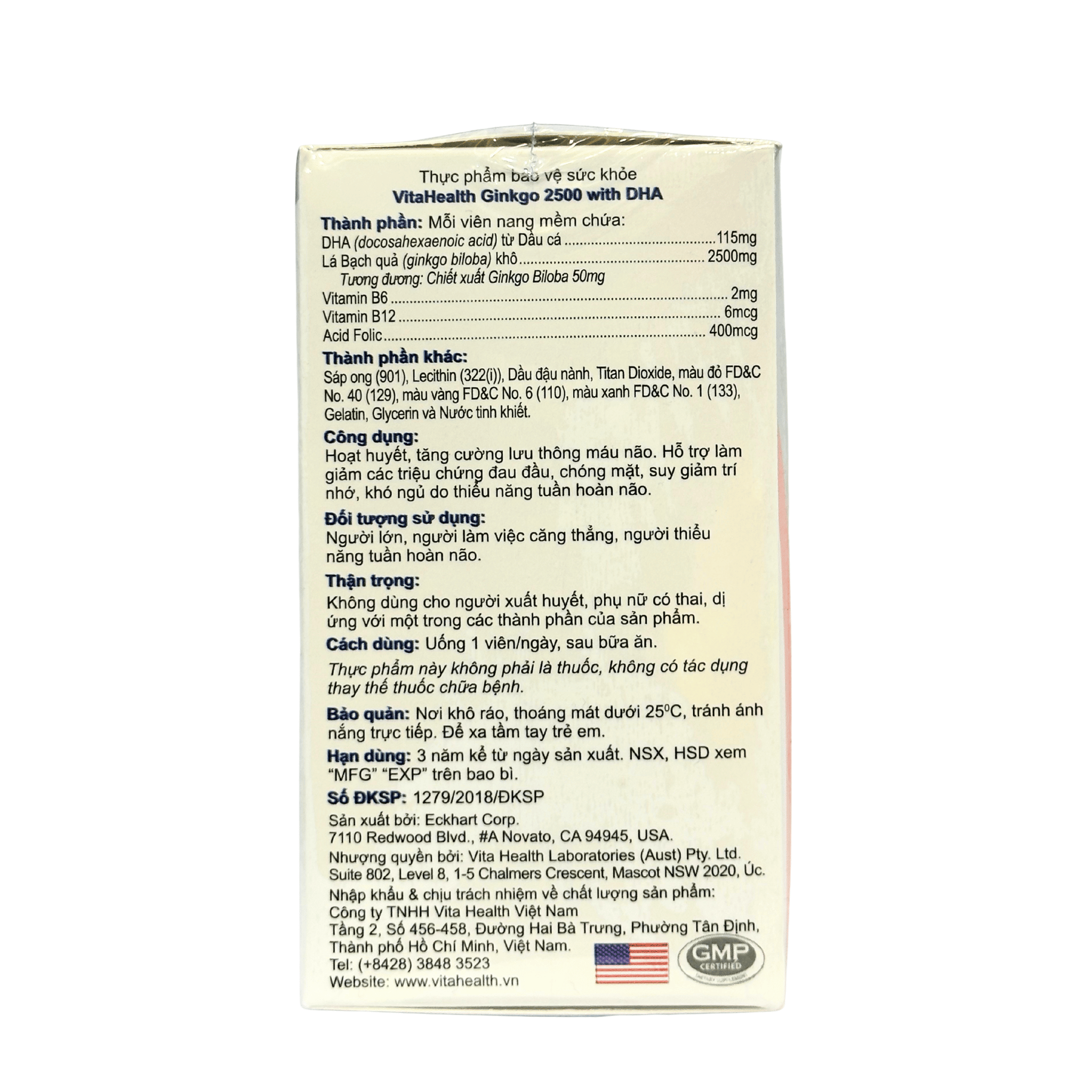 VitaHealth Viên Uống Ginkgo 2500 With DHA Bổ Não Tăng Cường Lưu Thông Máu Não