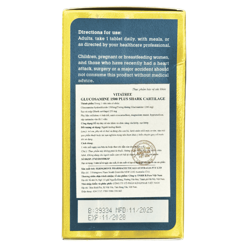 Vitatree Viên Uống Hỗ Trợ Xương Khớp Glucosamine Sụn Cá Mập 1500mg 80 Viên