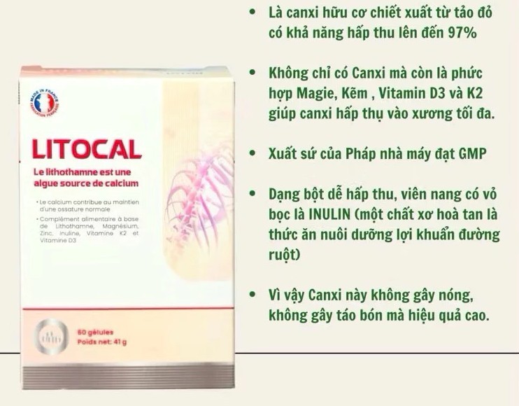 Litocal Viên Uống Canxi Hữu Cơ Bổ Sung D3, K2, Magie, Kẽm Giúp Xương Chắc Khỏe 30-60 Viên
