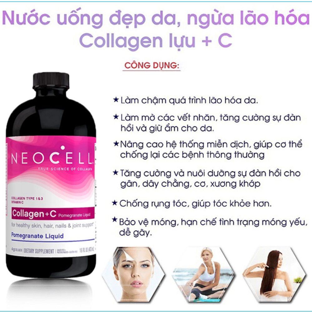 Neocell Collagen + C Dạng Nước Uống Pomegranate 4000mg 16oz 473ml