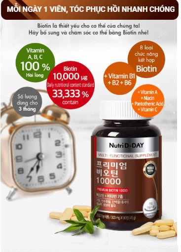 Nutri D-Day PREMIUM Biotin 10000 Cho Tóc Khỏe 90 viên