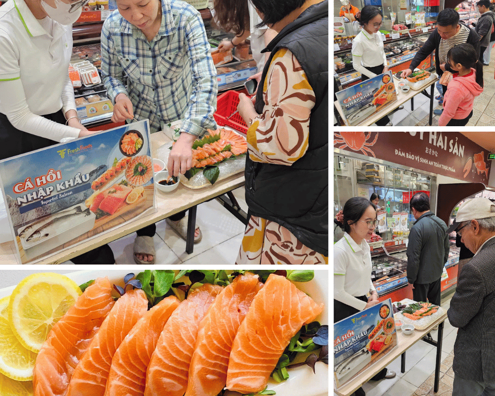 T&P Freshfoods Thành Công Rực Rỡ Với Sự Kiện Sampling Cá Hồi Tươi Tại Siêu Thị Fujimart