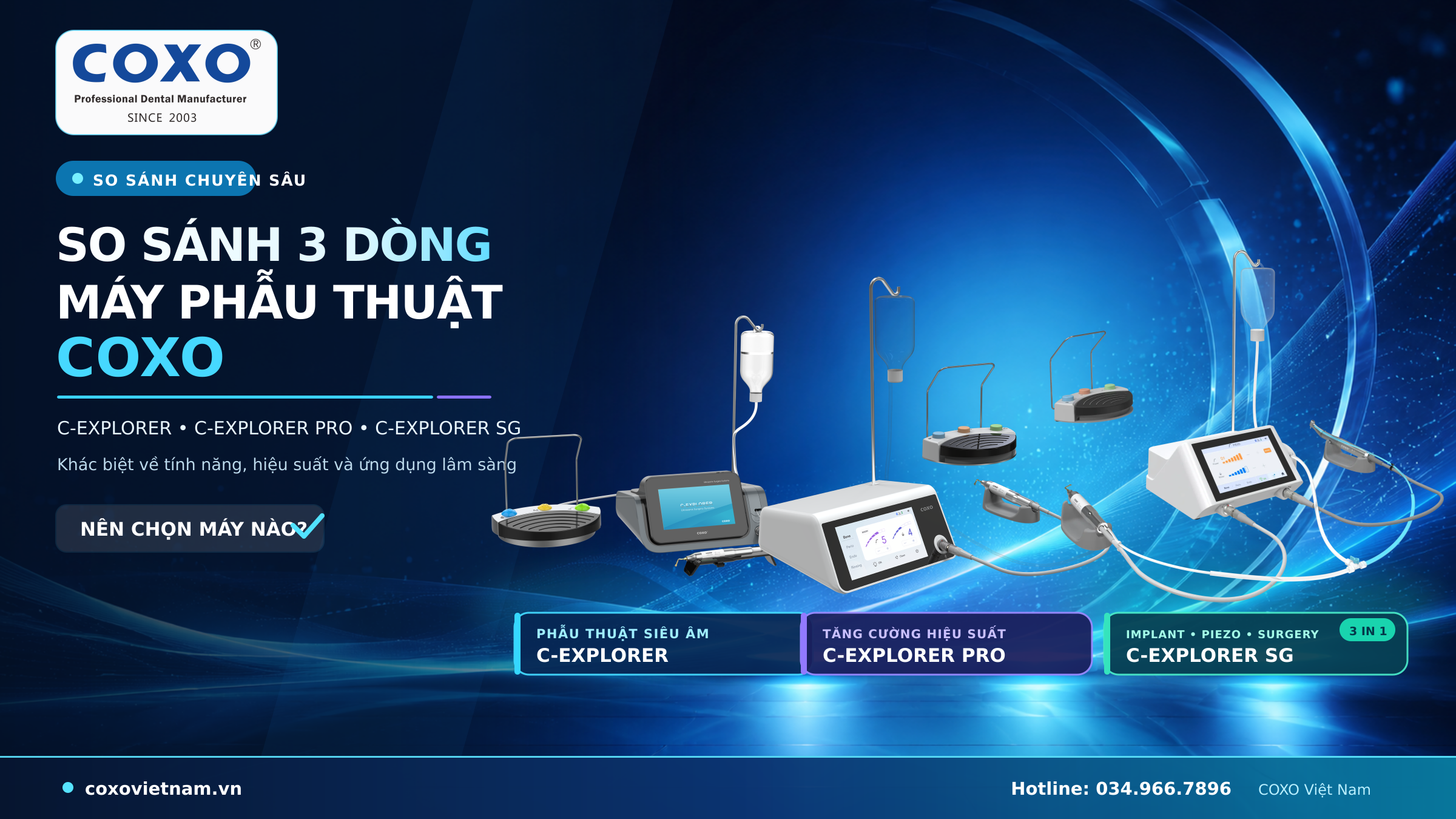 So sánh chi tiết máy COXO C-Explorer, Pro và SG: Lựa chọn hoàn hảo cho nha sĩ