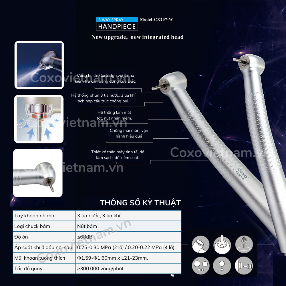 Tay khoanh nhanh coxo - Tay khoan Coxo 3 tia nuoc - Tay khoan CX207 W H17 (1)