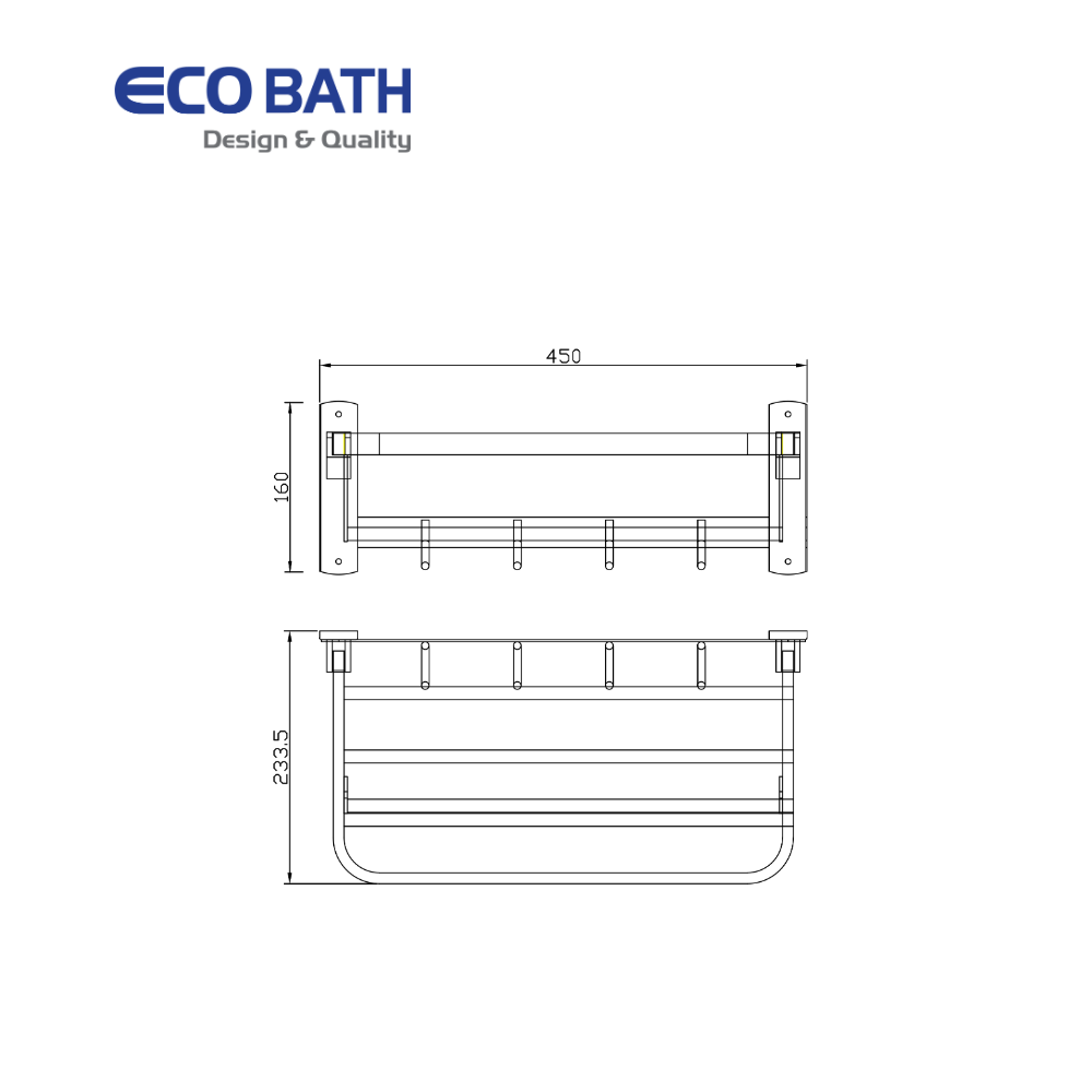 Vắt khăn giàn EcoBath EC5015-45BU màu ghi xám