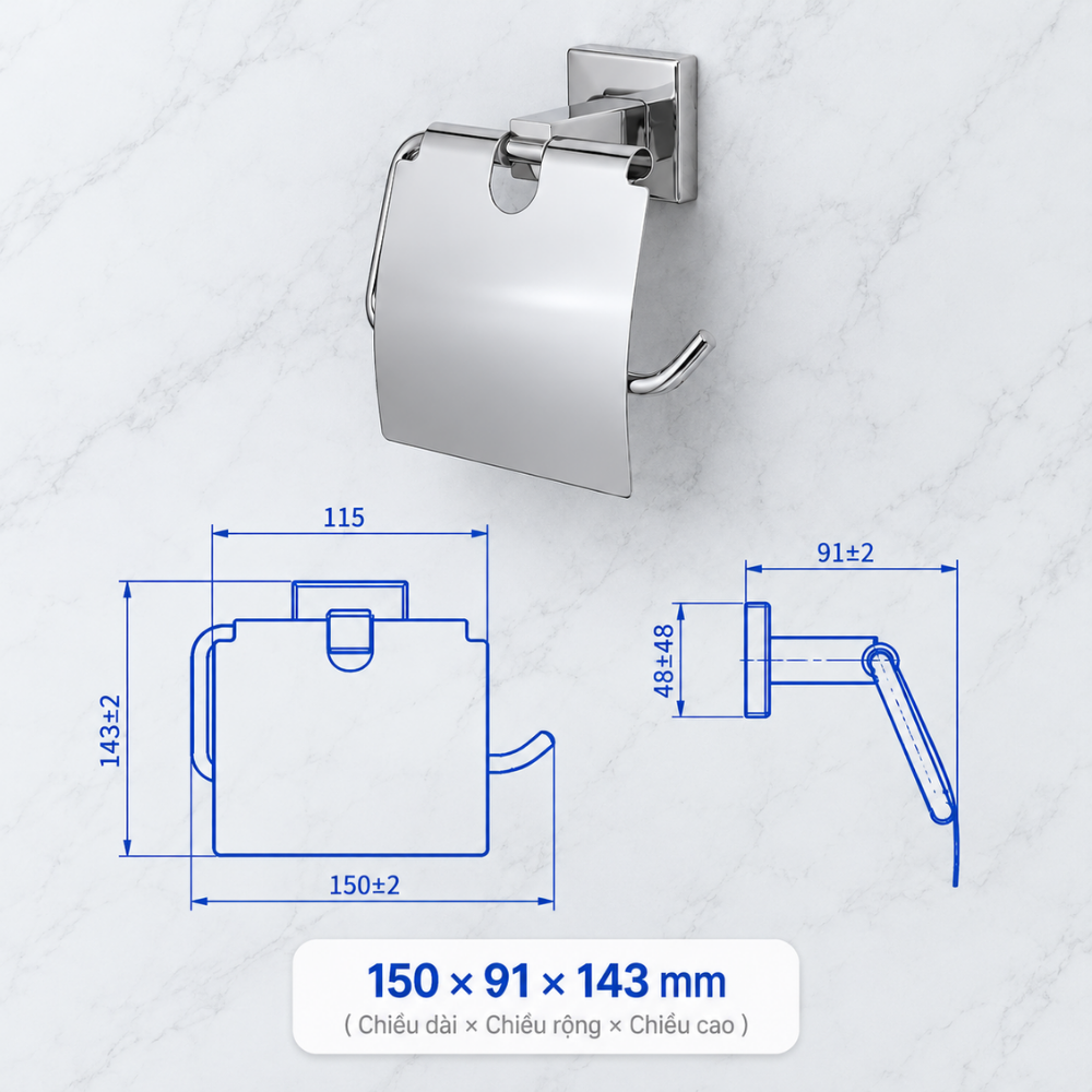 Lô giấy Ecobath EC262-03 màu inox bóng