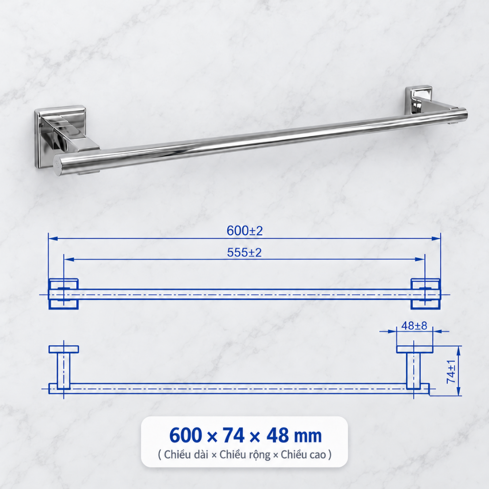 Vắt khăn đơn EC262-08 màu inox bóng