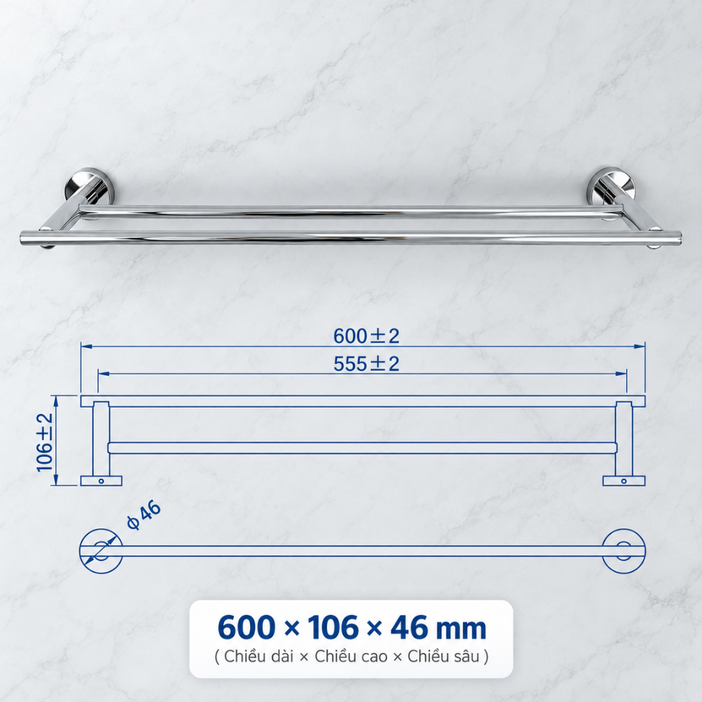 Vắt khăn đôi EC261-09 màu inox bóng