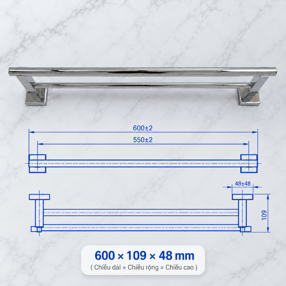 Vắt khăn đôi EC262-09 màu inox bóng
