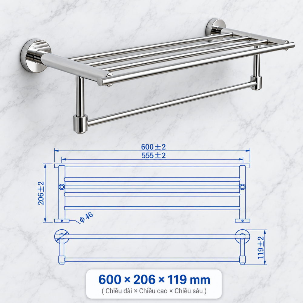 Vắt khăn giàn EC261-12 màu inox bóng