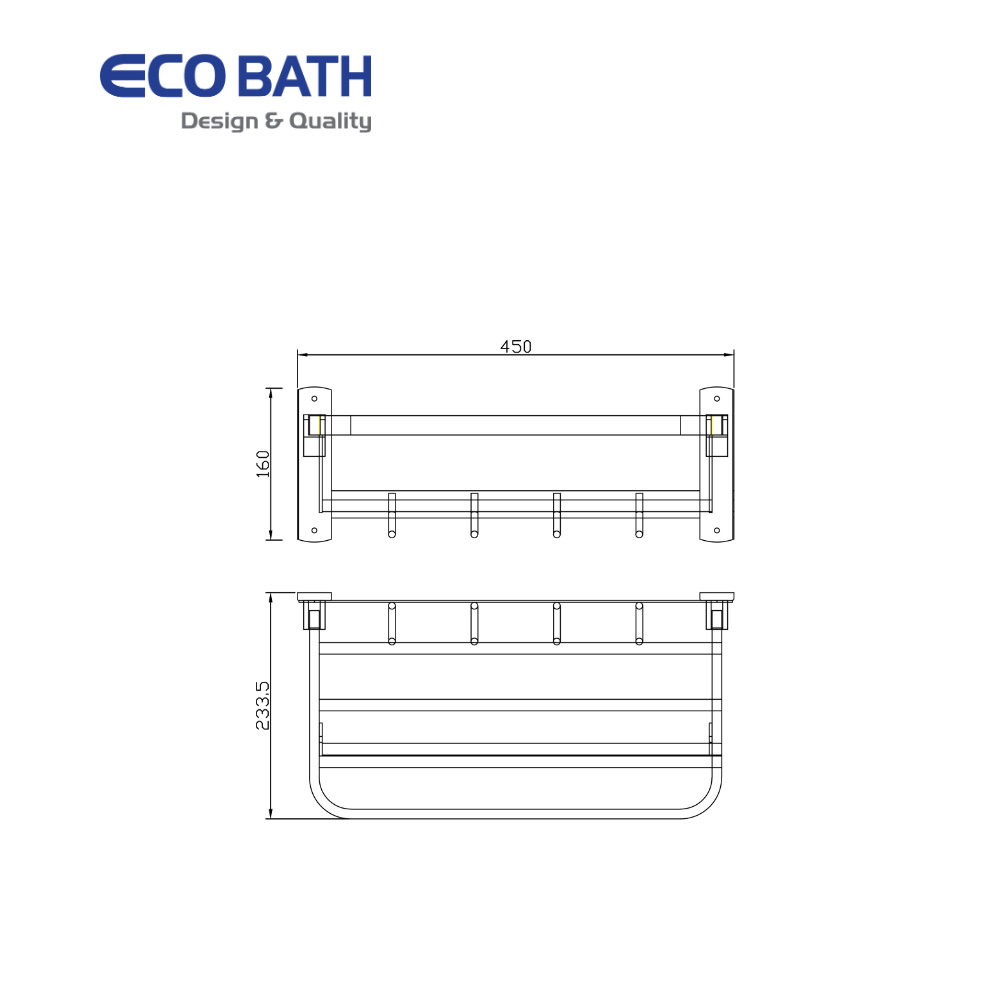 Vắt khăn giàn EcoBath EC5015-45 màu inox bóng