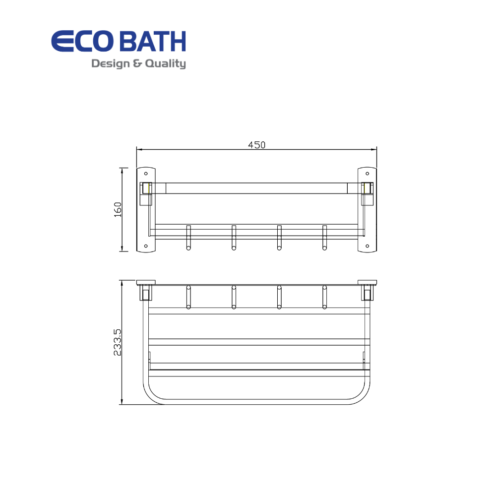 Vắt khăn giàn EcoBath EC5015-45BG màu vàng chải