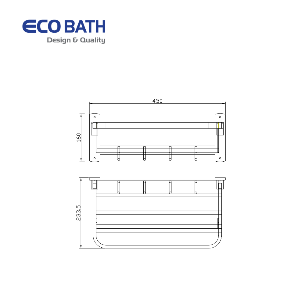 Vắt khăn giàn EcoBath EC5015-45MB màu đen mờ