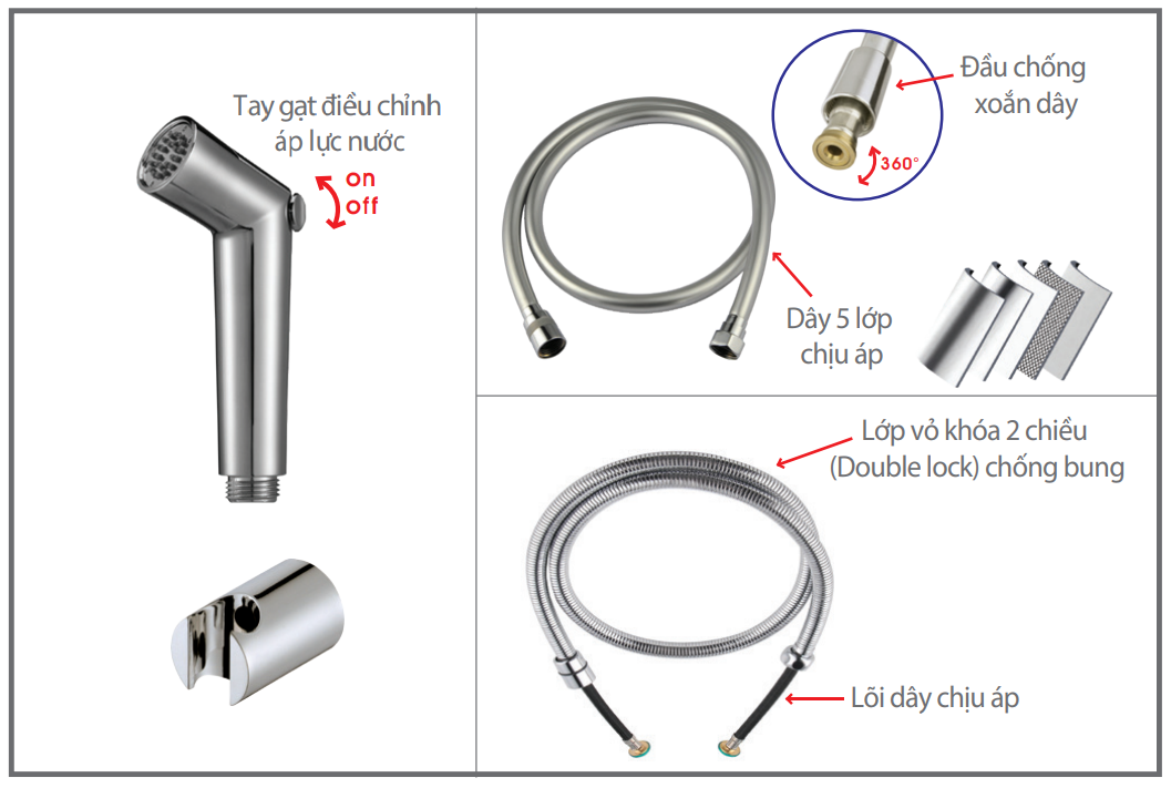 Vòi xịt EcoBath EC005C (Dây mạ)