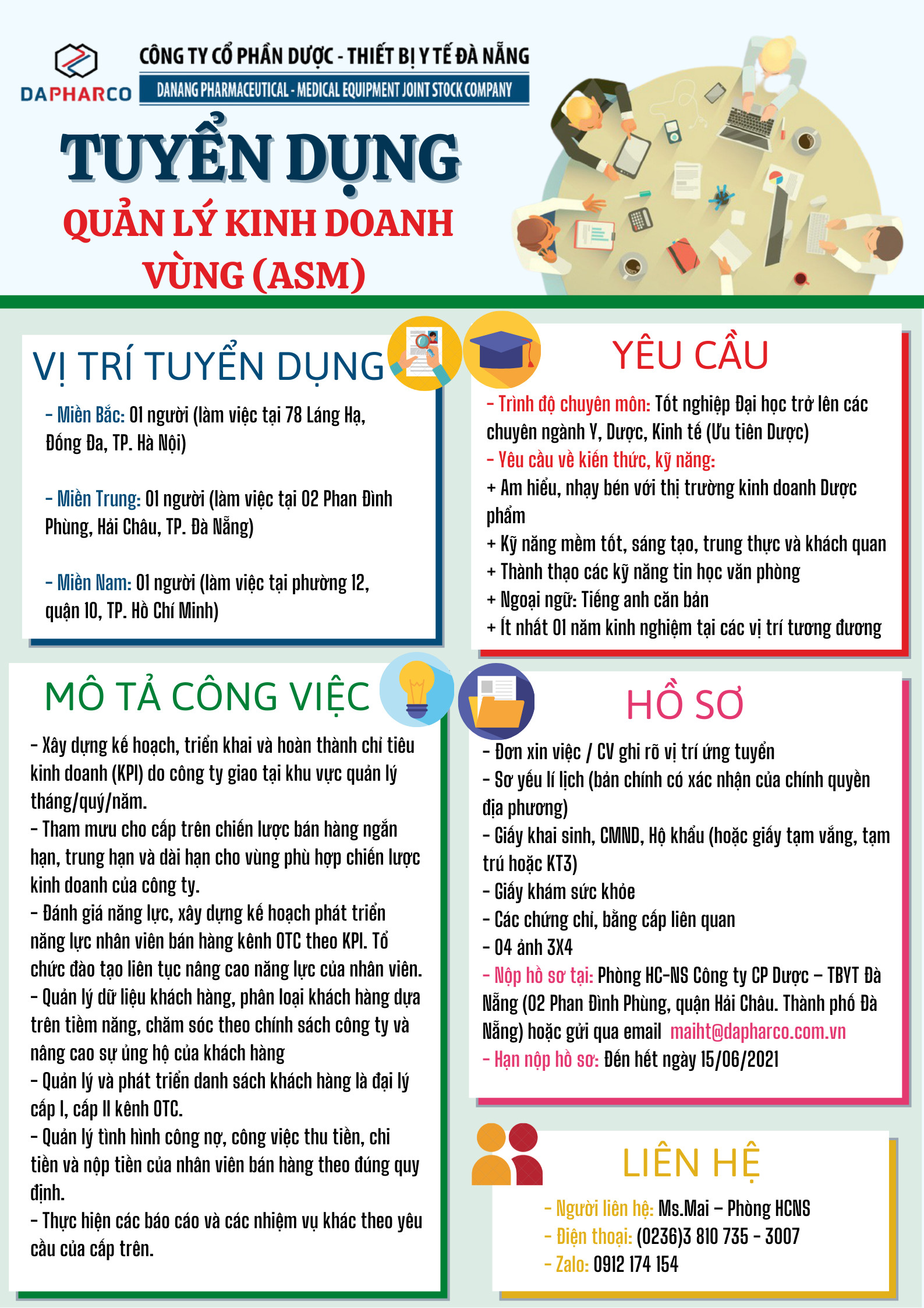 Thông báo tuyển dụng Vị trí quản lý Kinh doanh vùng tại miền Bắc, miền Trung và miền Nam
