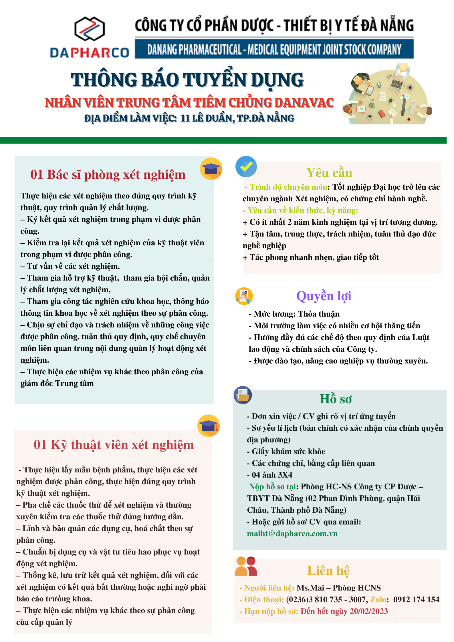 Thông Báo Tuyển dụng Nhân viên thuộc TTTC Danavac của Công ty.