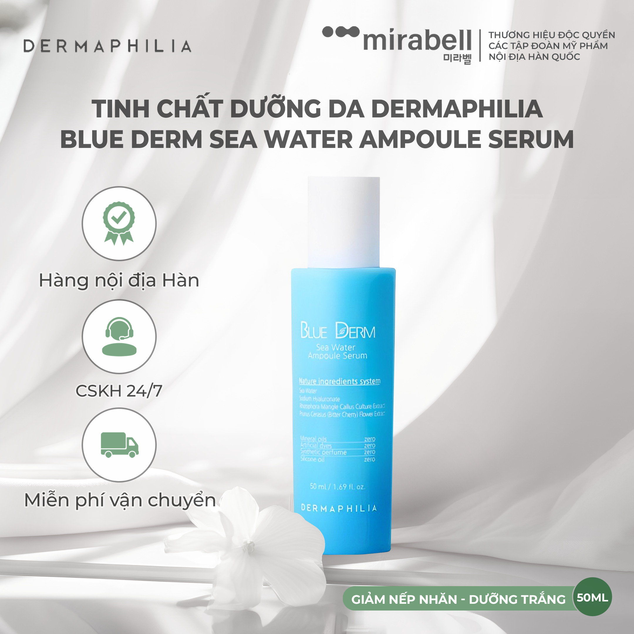 Tinh chất dưỡng da Dermaphilia Blue Derm Sea Water Ampoule Serum