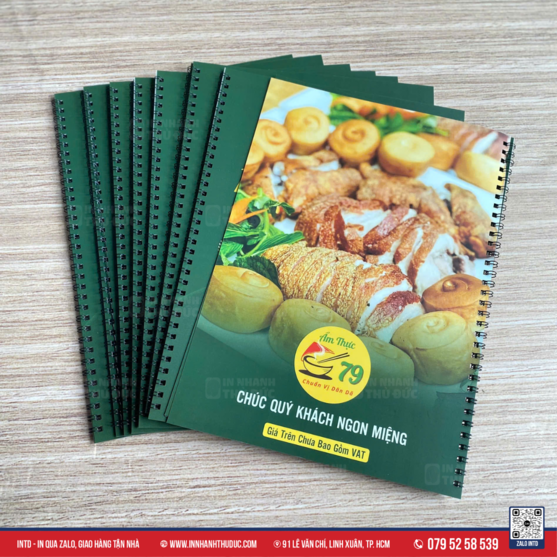 Menu giấy nhựa tone xanh lá 