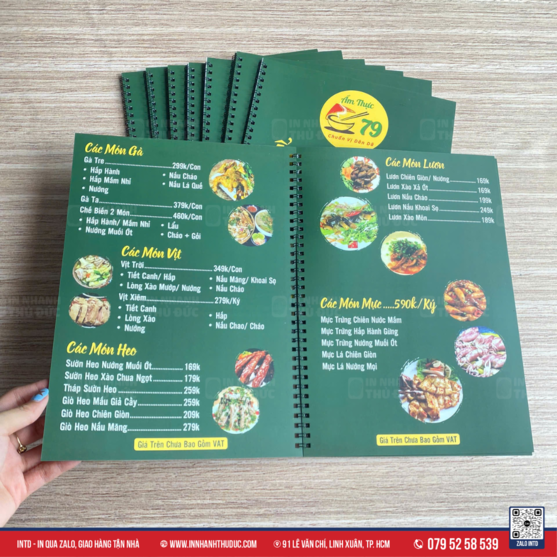 Menu giấy nhựa tone xanh lá 