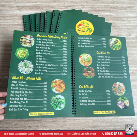 Menu giấy nhựa tone xanh lá 