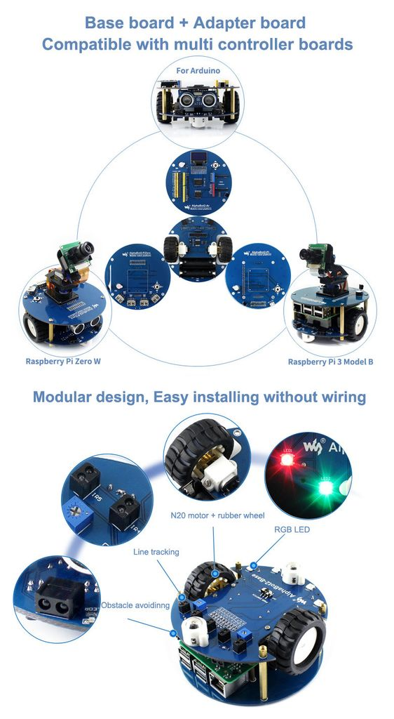 AlphaBot2 robot building kit for Raspberry Pi 3B/3B+/4B