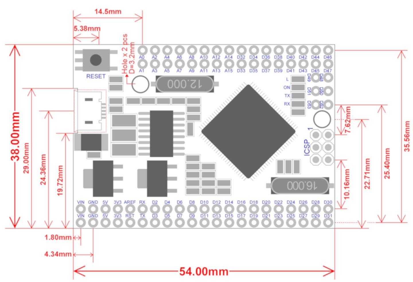 Mạch Mega 2560 Pro Embed (Arduino Mega 2560 Compatible)