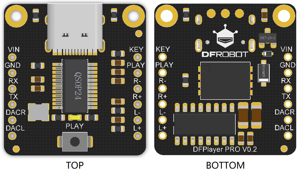 Mạch DFRobot Fermion: DFPlayer Pro - A mini MP3 Player with On-board 128MB Storage (Breakout)