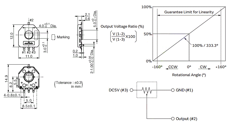 Cảm biến góc xoay SV01A103AEA01R00 Analog Rotation Angle Sensor