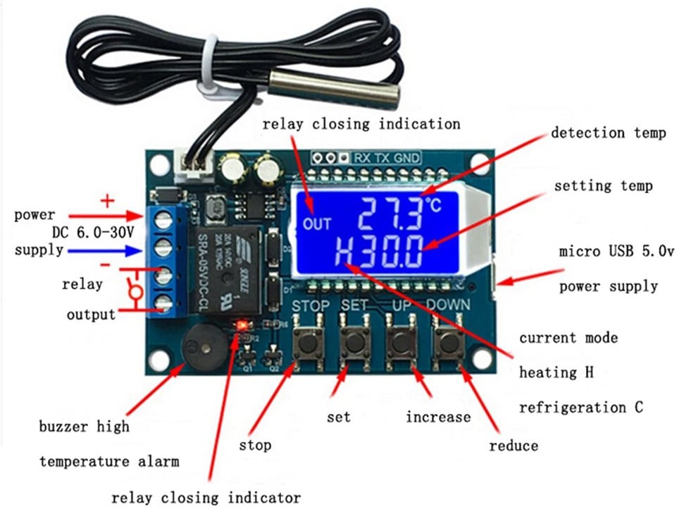 Cảm biến nhiệt độ Relay chỉnh mức hiển thị LCD XY-T01