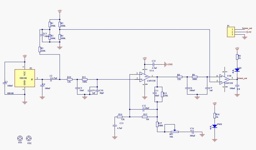 Cảm biến vật cản Radar Microwave Doppler HB100 with Amplifier Circuit