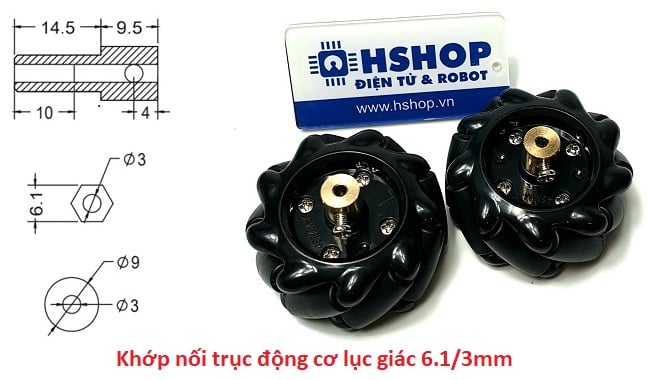 Khớp nối trục động cơ lục giác 6.1/3mm