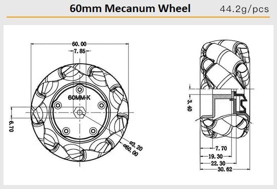 Cặp bánh xe Mecanum L + R nhựa đường kính 60mm
