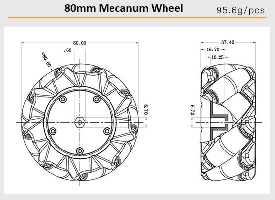 Cặp bánh xe Mecanum L + R nhựa đường kính 80mm