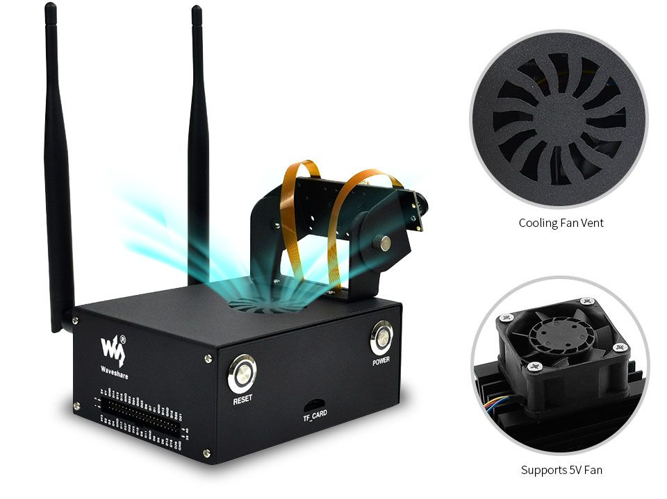Vỏ case Waveshare Jetson Nano Metal Case (C), Camera Holder, Internal Fan Design
