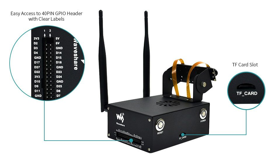 Vỏ case Waveshare Jetson Nano Metal Case (C), Camera Holder, Internal Fan Design