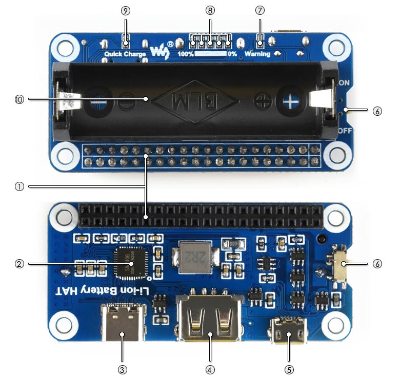 Mạch Waveshare Li-ion Battery HAT for Raspberry Pi