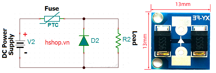 Mạch chống ngược nguồn DC Anti-Reverse Diode 10A