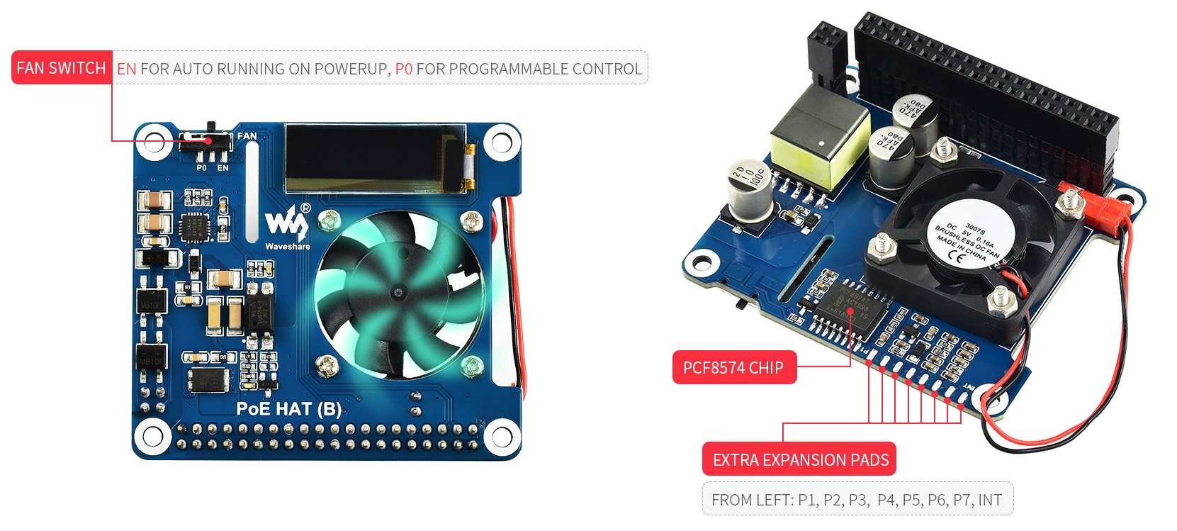 Mạch Waveshare Power over Ethernet PoE HAT (B) for Raspberry Pi