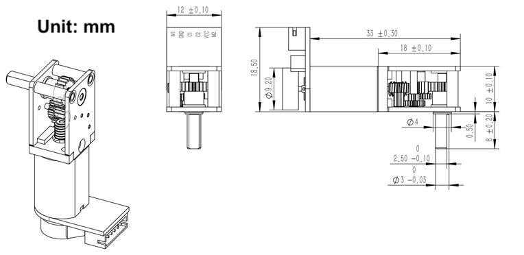 Động cơ DC Servo hộp số vuông 1218 N20 Single Axis Self-Lock DC Geared Motor
